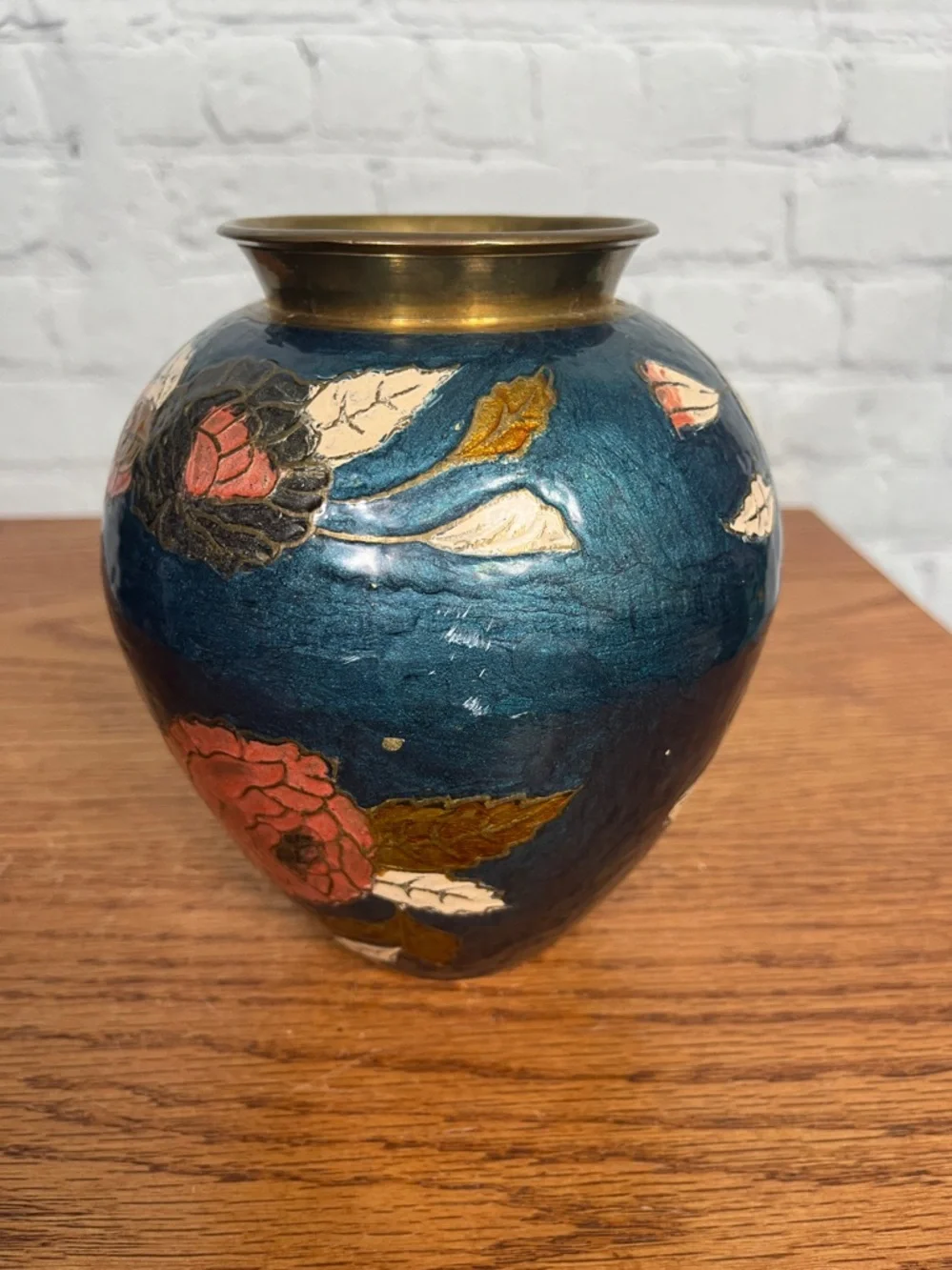 VINTAGE Cloisonne teal base|4.25” tall - Picture 2 of 8